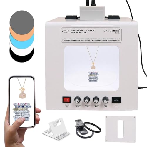 Mlyyydss Kit De Caja De Luz Profesional Para FotografíA De Joyas Con Plato Giratorio Ajustable: Estudio FotográFico Premium Para Obtener ImáGenes Impactantes De Piedras Preciosas Y Joyas TB30-image