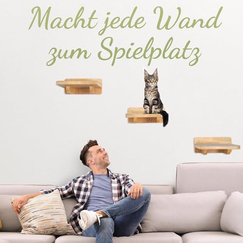 WOOWOOD® Kletterwand Katzen | Katzentreppen 3er-Set | Katzentreppe Wand | Katzen Kletterwand Set | Katzenleiter | Katzenwand Klettern | Catwalk Katze | Katze Wand Klettern | XL