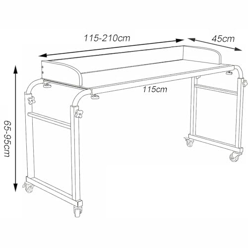 Mesa Auxiliar para Cama con Ruedas, Altura y Anchura Ajustables, Escritorio Extensible para Ordenador, Mesa de enfermería para Uso Junto a la Cama.