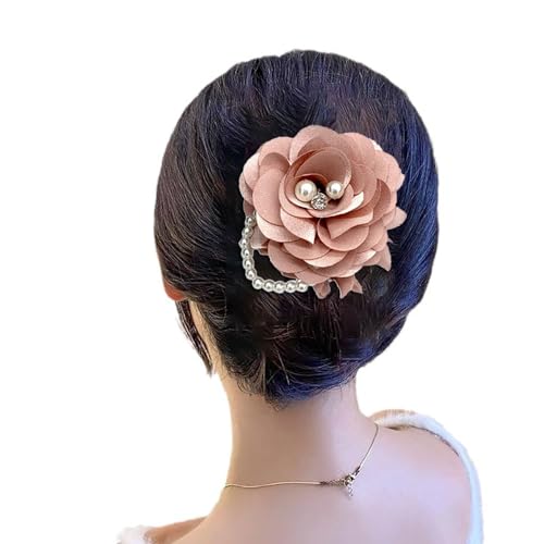 Kokoma Elegant Peony Flower Brooch Pin for Women Lady Fabric Flower Pearl Brooch Lapel Pins for Wedding Bohemia Dress Suit Ceremony Clothes Accessories Jewelry (Pink)3