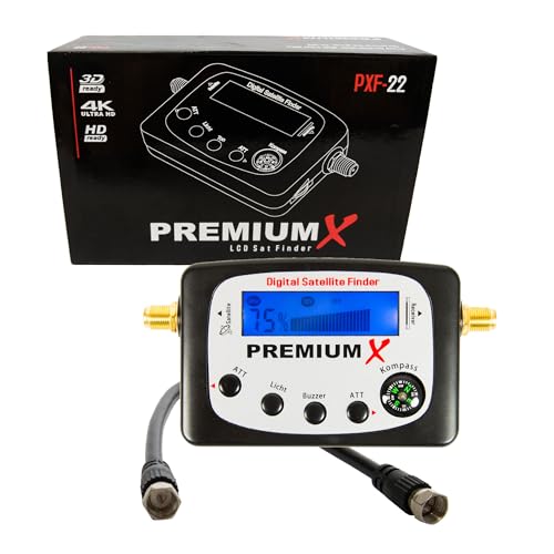 Premium X Localizador de satélites – Medidor digital de satélite con LCD, sonido y brújula – Medidor de señal digital para alinear el cuenco satélite – Dispositivo de búsqueda