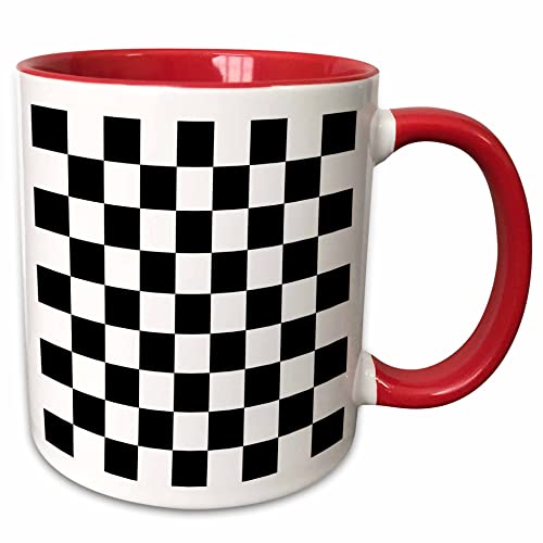 3dRose black and white checkered squares chess board 11oz Two-Tone Red Mug