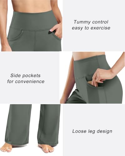 Image of Promover Wide Leg Pants for Woman Yoga Pants with Pockets Stretch
