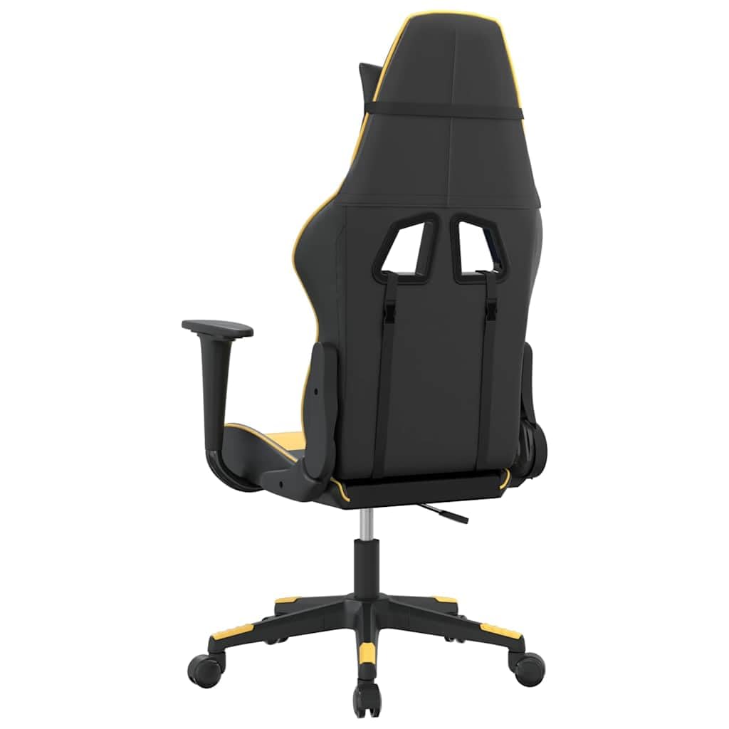 Gaming-Stuhl Schwarz und Gold Kunstleder Ergonomisch mit Wippfunktion und Lenden Nacken Kissen für Esport Homeoffice Jugend PC Setup