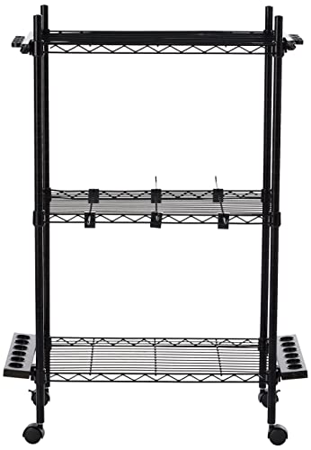 Old Cedar Outfitters Adjustable 3-Shelf Rolling Tackle Trolley For Fishing Tackle Storage, Holds Up To 12 Fishing Rods And Multiple Tackle Cases And Gear #TOP1