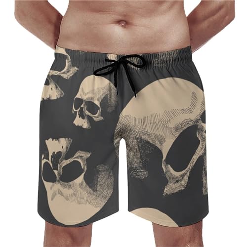 Short de bain homme crâne rétro en tissu fluide pour la plage