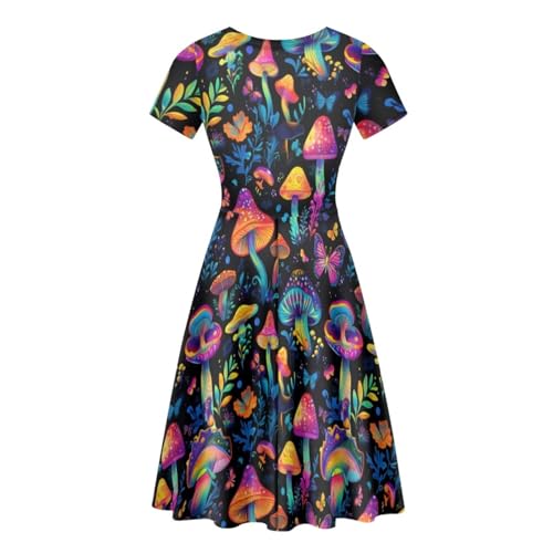 Image of HUGS IDEA Womens Puffy Swing Midi Dress Round Neck Short Sleeve Party A-Line Dresses