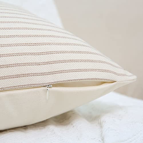 Hckot Khaki And Beige Striped Farmhouse Throw Pillow Covers 18 X 18 Inch, Set Of 2 Rustic Linen Decorative Pillow Case For Couch Sofa Cushion Cover Boho Modern Decor(Khaki) #TOP3