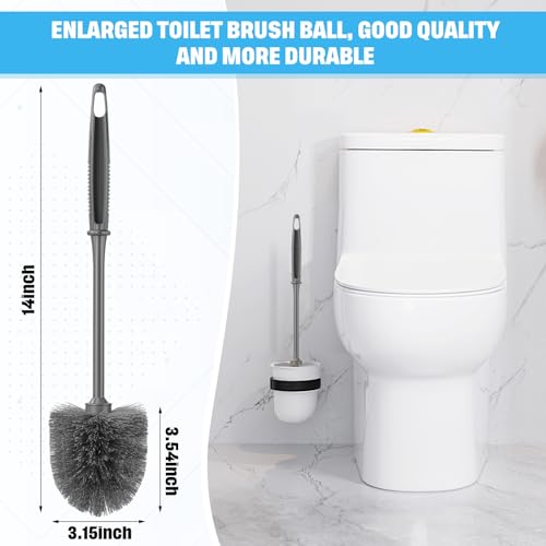Reallnaive 24 Pack Toilet Brush Bulk, 14 Inch Commercial Heavy Duty Professional Toilet Bowl Cleaning Brush for Bathroom, Restroom Maintenance Cleaning Supplies (Gray)