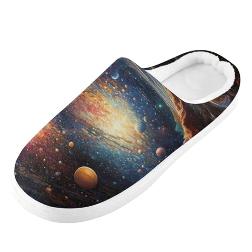 Space Galaxy Universe Planet Slippers for Women Men Indoor Slippers Memory Foam Fuzzy Slippers House Shoes for Indoor Outdoor Size 6/7 214B36872