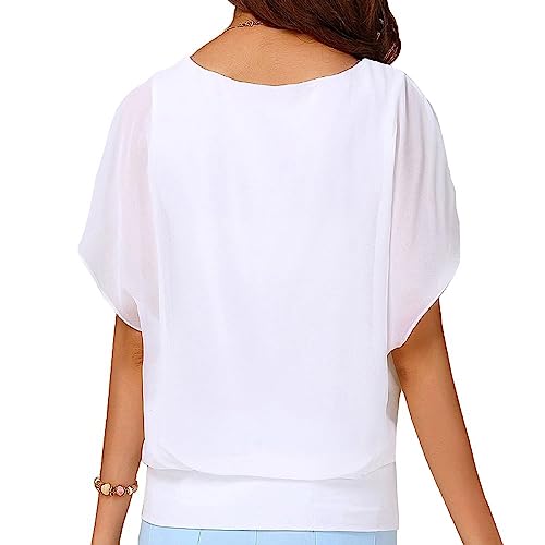 Neineiwu Womens Summer Casual Loose Short Sleeve Batwing Sleeve Shirt Chiffon Top Blouse (White Xl) #TOP1