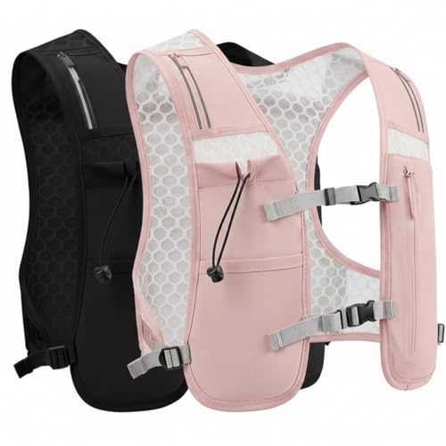 Teyva Daily 2 Pcs Running Vest for Women Men, Reflective Running Vest with Adjustable Waistband & Phone Pocket, Outdoor Pack Lightweight Breathable Backpack for Marathon Hiking (Black, Pink)
