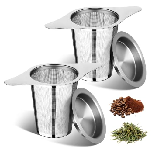 FrutPunch Tea Strainer 2Pcs 304 Stainless Steel with Lid & Double Handles