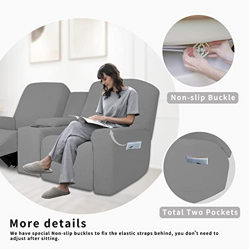 Image of Easy-Going 1 Piece Reclining Loveseat with Middle Console Slipcover | Stretch 2 Seater Loveseat Recliner Cover with Holder and Storage, Recliner Couch Sofa Cover, Furniture Protector Light Gray