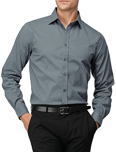 H2H Mens Casual Slim Fit Button Down Spandex Premium Long Sleeve Shirts Gray US L/Asia XL (CMTSTL0134)