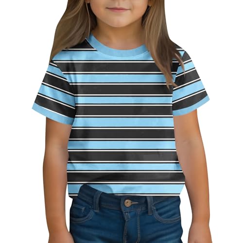 Girls Short Sleeve T-Shirts Casual Striped Boys Summer Tops Loose Crewneck Color Block Basic Tees for Kids 3-14 Years