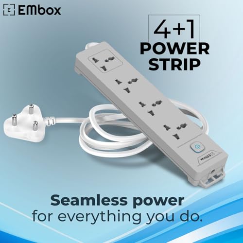 Image of EMBOX Extension Board 5 Meter Cable | Extension Board with Switches, 4 Universal Sockets LED Indicator | 1500W Extension Cord