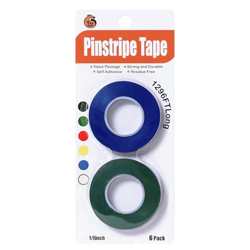 TSSART 6 Pack 1/8 inch Pinstripe Tape - Whiteboard Tape Dry Erase Board Line Graphic Chart Adhesive Art Tape - Colored 1296FT Long Total