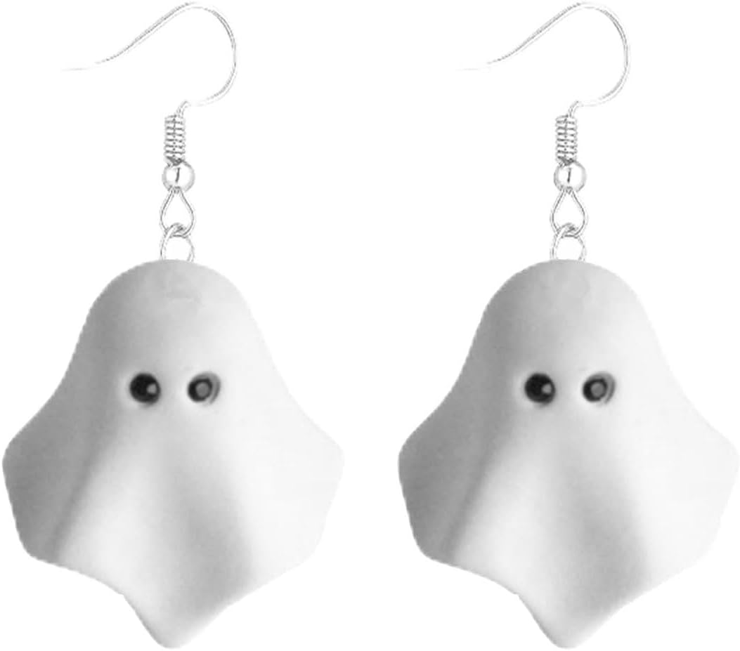 Halloween Ghost Pumpkin Earrings for Women Funny Cute 3D Enamel White Ghosts Skull Lightweight Spooky Dangle Drop Earrings for Gothic Cosplay Party Holiday Costume Fashion Jewelry