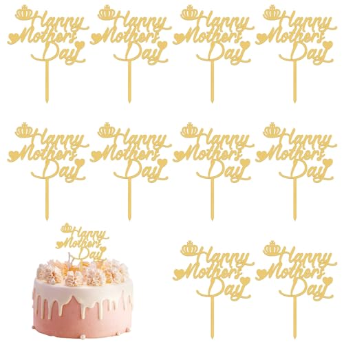 10 pezzi Topper per torta Happy Mothers Day Decorazioni per la Festa della mamma, Topper per torta Happy Mothers Day in acrilico, Topper per cupcake, Bastoncini per torta glitter dorati Decorazioni