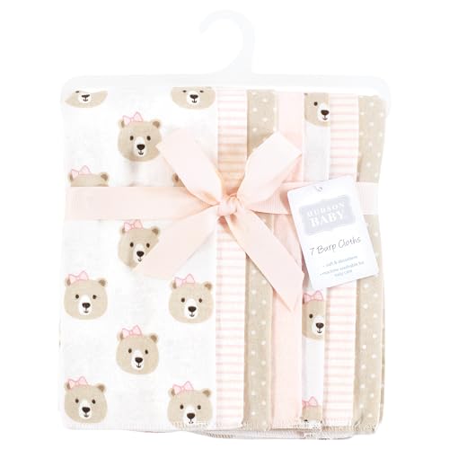 Image of Hudson Baby Unisex Baby Flannel Burp Cloth 7pk, Pink Taupe Bear, One Size