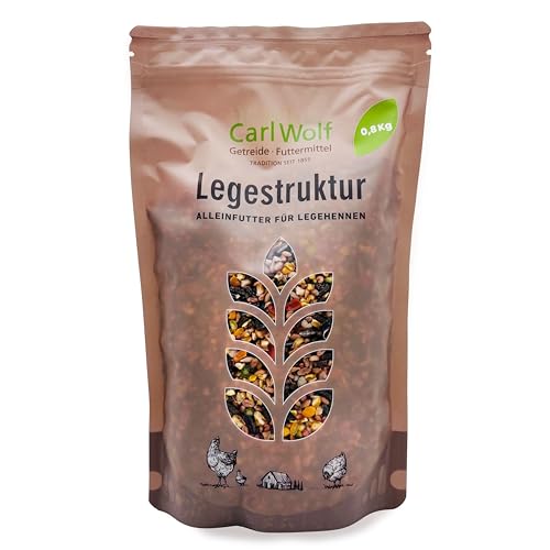 Carl Wolf Legestruktur - 800 g Beutel - Alleinfuttermittel für Legehennen & Hühner - mit Karotte & Oregano - enthält wichtigen Nährstoffe
