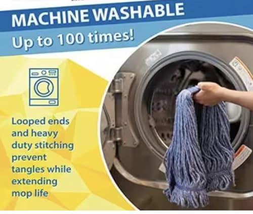 Image of (2-Pack) Heavy Duty Commercial Blue, Mop Head Replacement, Wet Industrial Cotton Looped End String Cleaning Flat Mop Head Refill