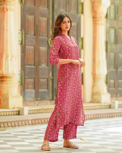 Ensemble kurta rose en viscose LookMark avec pantalon imprimé taille S