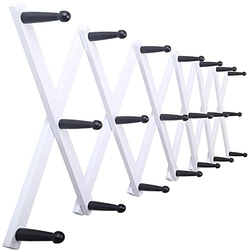 SKOLOO Hat Rack for Wall with 20 Hooks, Solid Wooden, Modern, Expandable Coat Rack Wall Mount for Coats, Hats, Bags, Baseball Caps, Black on White