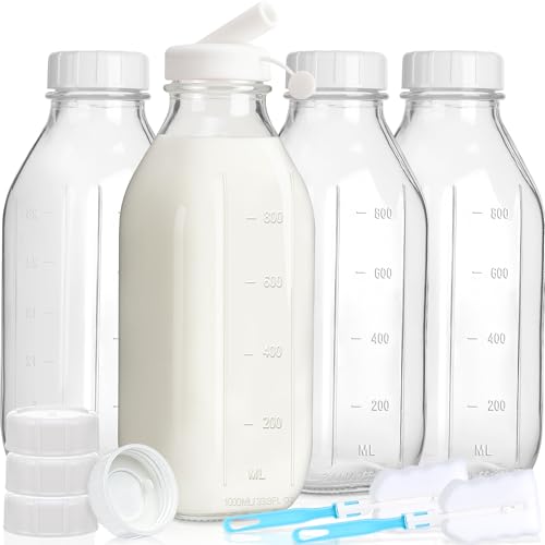 Milk Bottle with Dispenser Cap - 4 Pack 32 Oz
