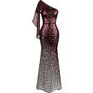 Angel-fashions Women's Asymmetric Ribbon Gradient Sequin Mermaid Long Dress