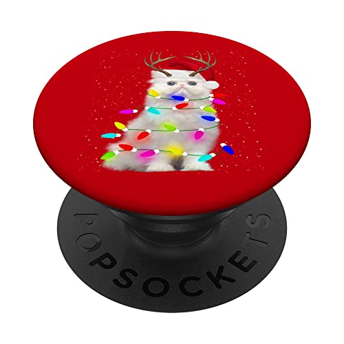 Merry Catmas Cat Christmas Tree Lights Xmas Kittens Lovers PopSockets PopGrip Intercambiabile