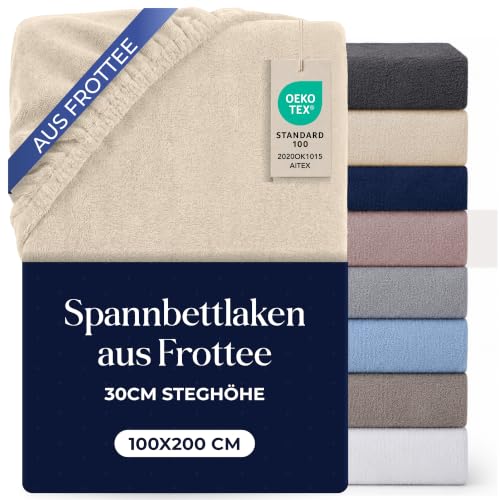Dreamzie Spannbettlaken 100x200 Beige - Frottee 80% Baumwolle, Oeko-Tex – Ansicht 1