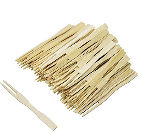 300 Stücke Fingerfood Spieße,BetterJonny 8.7cm Fingerfood Holz Bambus Picker Bambusgabeln Party Cocktail Gäbelchen Mini Food Picks für Obst Cocktail Vorspeisen Party Bankett Buffet Catering Cover