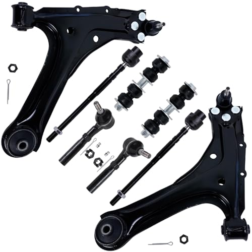 Image of Detroit Axle - Front End 8pc Suspension Kit 1995-2005 Chevy Cavalier Pontiac Sunfire, 2 Lower Control Arms with ball joint 4 Outer & Inner Tie Rod Ends 2 Sway Bar Links Replacement