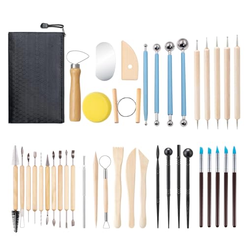 BDHYYM 40 pezzi Set di utensili per ceramica, set di utensili per modellare, utensili per argilla polimerica con borsa portaoggetti, utensili per scolpire per principianti professionisti