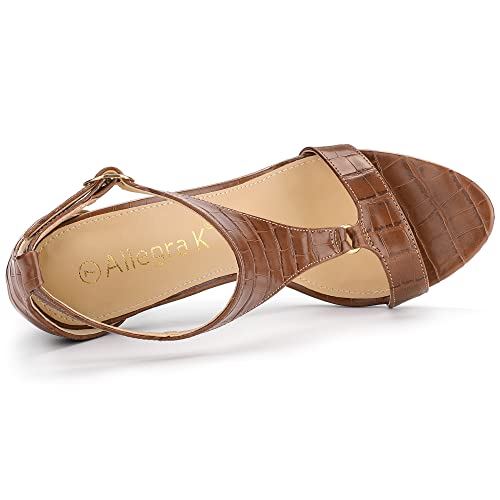 Allegra K Allegra K Women's T Strap Open Toe Stiletto Heel Brown Sandals 10 M US