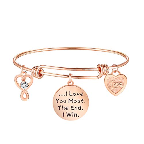 I Love You Most The End I Win Bracelet Expandable Wire Bangle with Infinity Love Heart Charm Valentines Day Girlfriend