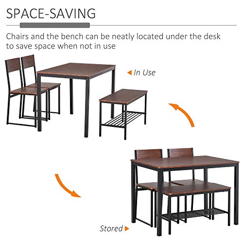 Homcom Industrial 4 Piece Dining Room Table Set With Bench Wooden Kitchen Table And Chairs W/Storage Rack For Kitchen, Dinette, Black/Brown #TOP4