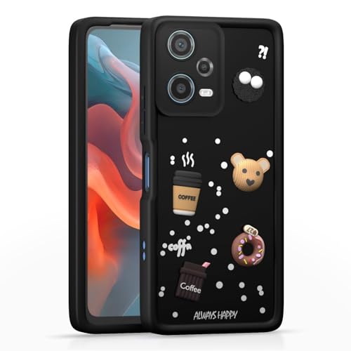 Image of Bintage Cute Fun Taddy| 3D Ball Bear| Donut| Coffee Rubber Case Full Body & Camera Protection Back Cover Compatible for Mi Poco X5 Pro 5G - Black
