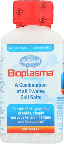 Hyland’s Bioplasma Cell Salts Tablets, Natural Homeopathic Combination of Cell Salts Vital to Cellular Function, Balance Electrolytes, 500 Count, White
