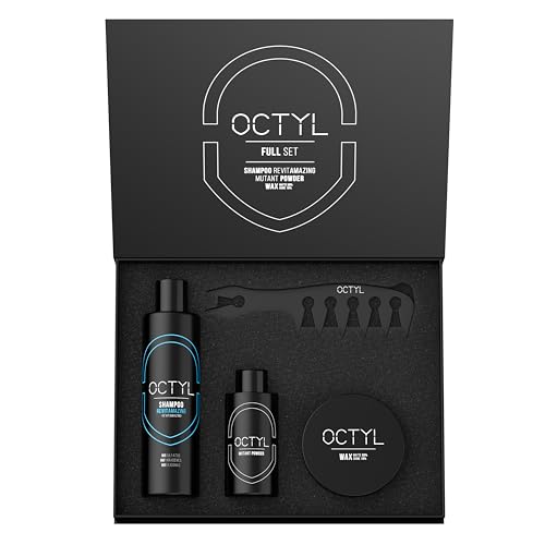 OCTYL | Pack Full Set Nº1 cuidado y styling | Champu revitalizante + Cera en Polvo + Cera Mate + Peine textura