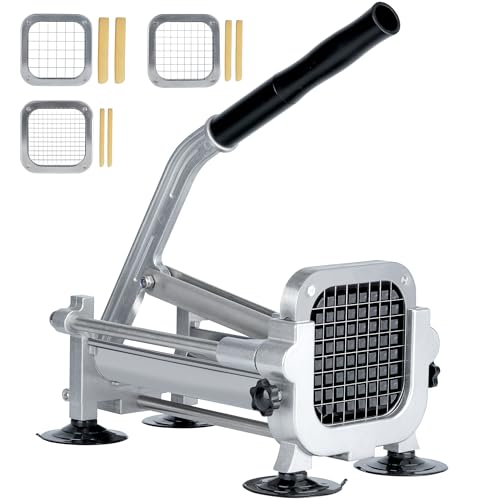 Cortador de Patatas Profesional Cortador Patatas Fritas Manual con 3 Cuchillas de 6.5, 9 y 13 mm Multicorte Patatas con Base Antideslizante de Ventosa Cortapatatas para Patatas, pepinos y Zanahorias