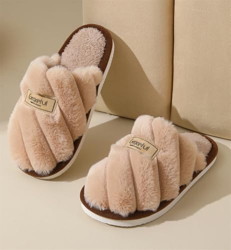 Caistre Plush Slippers Women Winter Warm House Shoes Non-slip Indoor Thick-soled Furry Cotton Slippers Fleece Lining Bedroom Shoes3