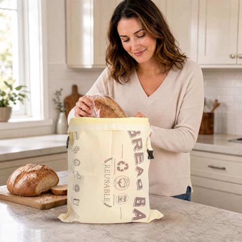 WOKICOR Sac à pain en cire d’abeille 32x42 cm, en coton biologique, réutilisable et lavable, idéal pour pain, baguettes, fruits et légumes, conserve la fraîcheur des produits de boulangerie – vue 8