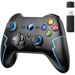 Baterias Recargables Para Telefonos Inalambricos EasySMX 2.4G/Bluetooth Mando PC Inalambrico con Hall Trigger - Turbo - Vibración - Batería Incorporada - para PC/PS3/Switch/Android TV- TV Box/Móvil/Tableta/Portátil - Negro con Azul