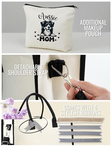 Bolsa tote de lona con cierre de cremallera superior y correa para hombro, ideal para cumpleaños, Día de la Madre y Navidad — para mamás de Australian Shepherd miniatura 5