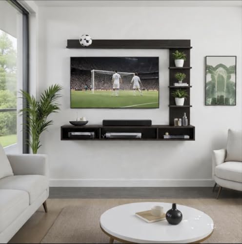 Image of 32 inch MDF C Shaped Wall Mounted TV Unit, Floating Cabinet for Wall for Living Room /Kid's Room /Bedroom Suitable for Upto 32 inches Smart tv (C Style Cabinet, Dark Wenge)