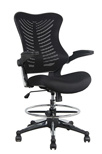 Office Factor Stool Clerk Teller Drafting Chair Reception Black Mesh Flip up Armrest Molded Seat with a Single Handle Mechanism (Stool Black MESH Fabric) - Thumbnail 3