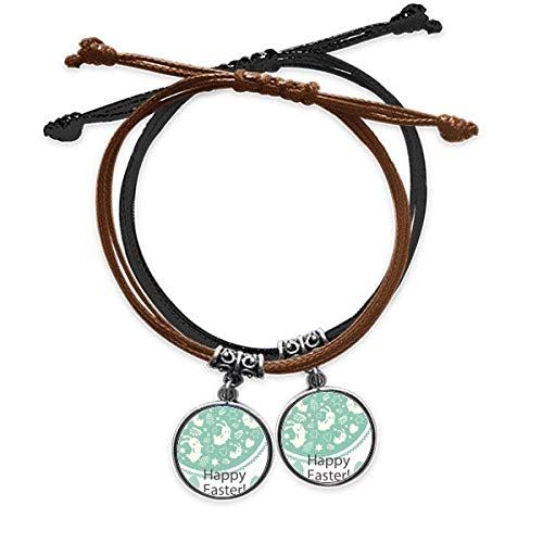 Bracelet Joyeux Jour de pâques avec oeuf et lapin vert double en cuir pour amoureux